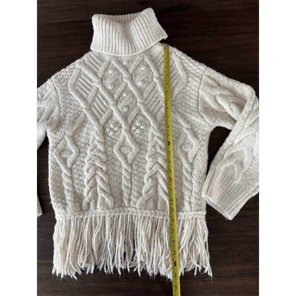 Zara Fisherman Sweater Cream Chunky Knit Fringed Hem Small - Picture 8 of 10
